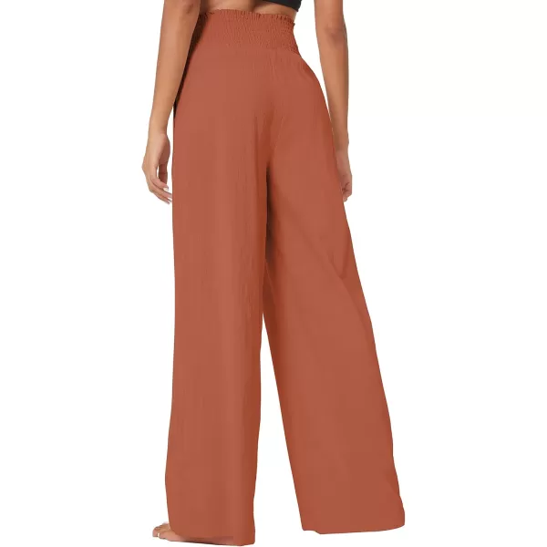 Urban CoCo Womens Elastic High Waist Light Weight Loose Casual Wide Leg Trousers Long Pants with PocketCaramel