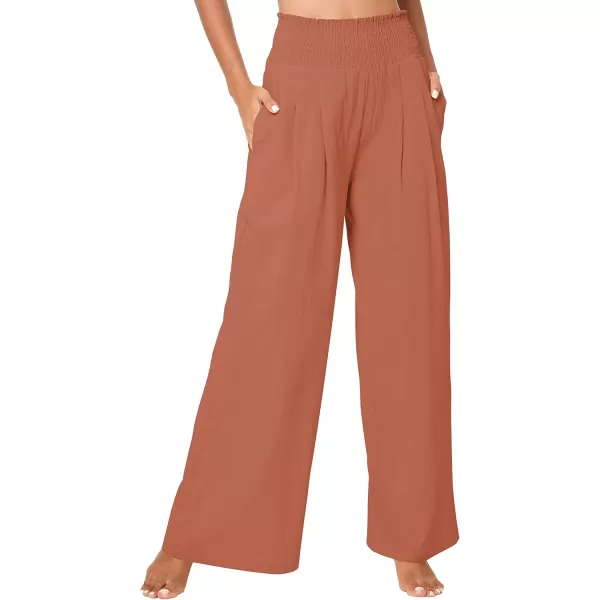 Urban CoCo Womens Elastic High Waist Light Weight Loose Casual Wide Leg Trousers Long Pants with PocketCaramel