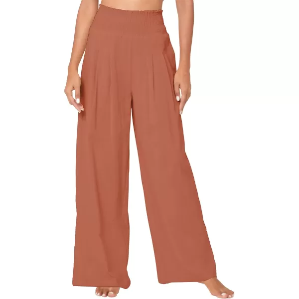 Urban CoCo Womens Elastic High Waist Light Weight Loose Casual Wide Leg Trousers Long Pants with PocketCaramel
