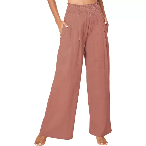 Urban CoCo Womens Elastic High Waist Light Weight Loose Casual Wide Leg Trousers Long Pants with PocketDusty Rose