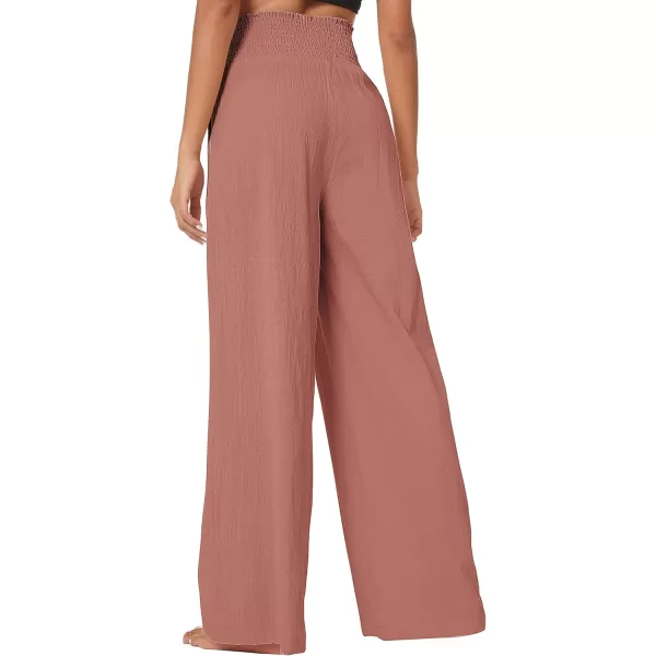 Urban CoCo Womens Elastic High Waist Light Weight Loose Casual Wide Leg Trousers Long Pants with PocketDusty Rose