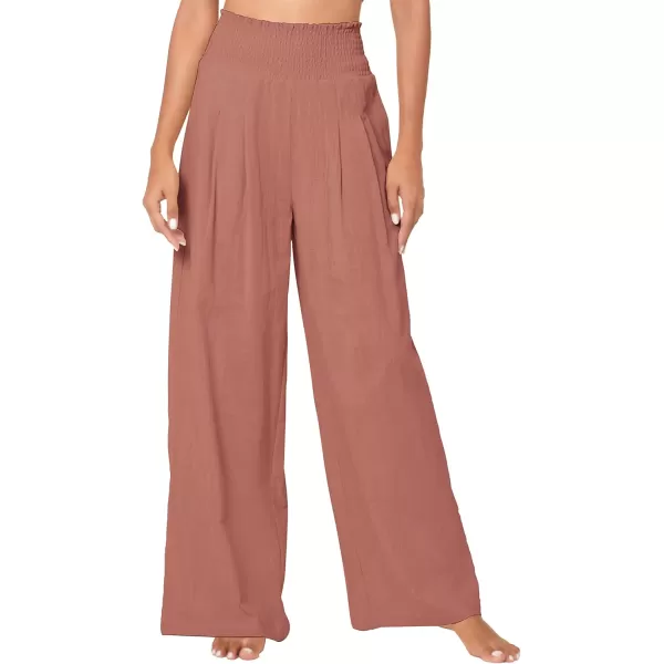 Urban CoCo Womens Elastic High Waist Light Weight Loose Casual Wide Leg Trousers Long Pants with PocketDusty Rose