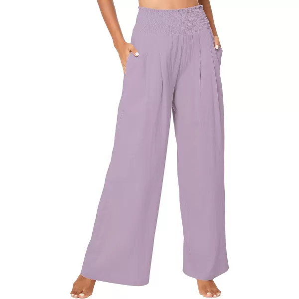 Urban CoCo Womens Elastic High Waist Light Weight Loose Casual Wide Leg Trousers Long Pants with PocketLavander