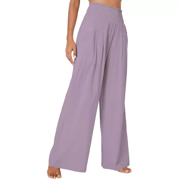 Urban CoCo Womens Elastic High Waist Light Weight Loose Casual Wide Leg Trousers Long Pants with PocketLavander