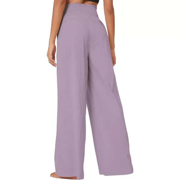 Urban CoCo Womens Elastic High Waist Light Weight Loose Casual Wide Leg Trousers Long Pants with PocketLavander