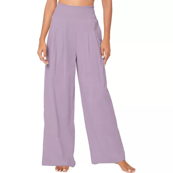 Urban CoCo Womens Elastic High Waist Light Weight Loose Casual Wide Leg Trousers Long Pants with PocketLavander