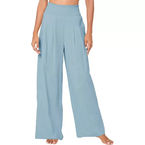 Urban CoCo Womens Elastic High Waist Light Weight Loose Casual Wide Leg Trousers Long Pants with PocketLight Blue