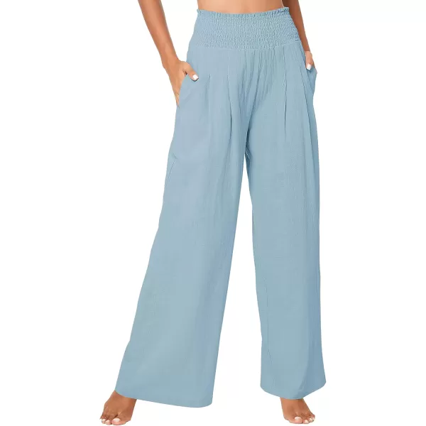 Urban CoCo Womens Elastic High Waist Light Weight Loose Casual Wide Leg Trousers Long Pants with PocketLight Blue