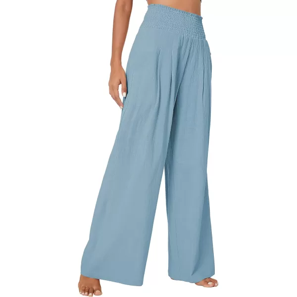 Urban CoCo Womens Elastic High Waist Light Weight Loose Casual Wide Leg Trousers Long Pants with PocketLight Blue