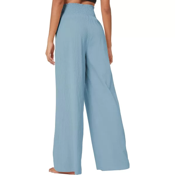Urban CoCo Womens Elastic High Waist Light Weight Loose Casual Wide Leg Trousers Long Pants with PocketLight Blue