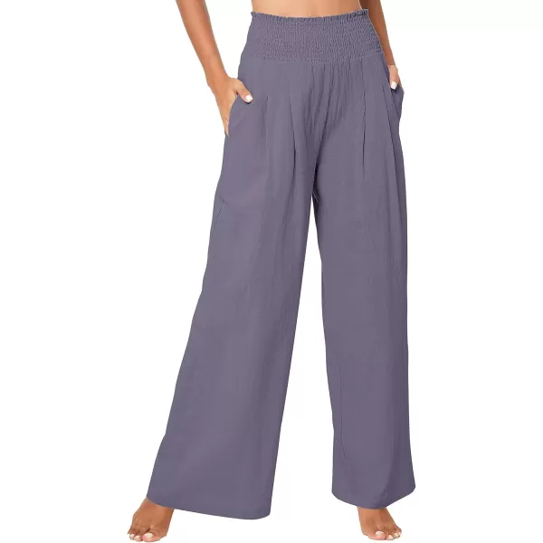 Urban CoCo Womens Elastic High Waist Light Weight Loose Casual Wide Leg Trousers Long Pants with PocketPurple