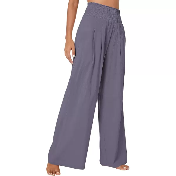 Urban CoCo Womens Elastic High Waist Light Weight Loose Casual Wide Leg Trousers Long Pants with PocketPurple