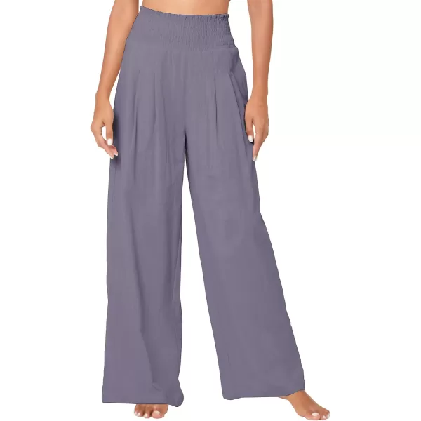 Urban CoCo Womens Elastic High Waist Light Weight Loose Casual Wide Leg Trousers Long Pants with PocketPurple