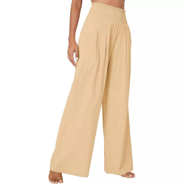 Urban CoCo Womens Elastic High Waist Light Weight Loose Casual Wide Leg Trousers Long Pants with PocketSand