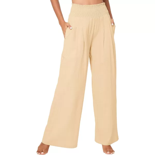 Urban CoCo Womens Elastic High Waist Light Weight Loose Casual Wide Leg Trousers Long Pants with PocketSand