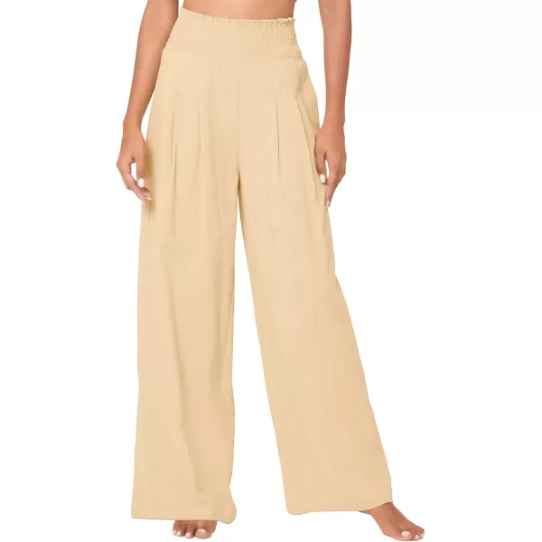 Urban CoCo Womens Elastic High Waist Light Weight Loose Casual Wide Leg Trousers Long Pants with PocketSand