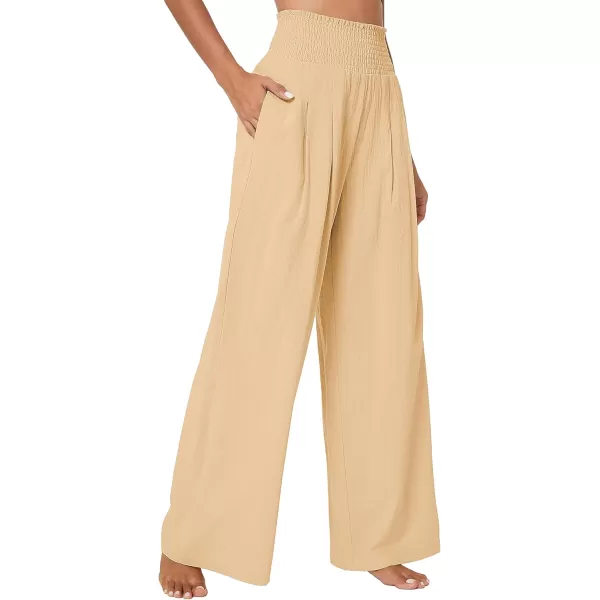 Urban CoCo Womens Elastic High Waist Light Weight Loose Casual Wide Leg Trousers Long Pants with PocketSand
