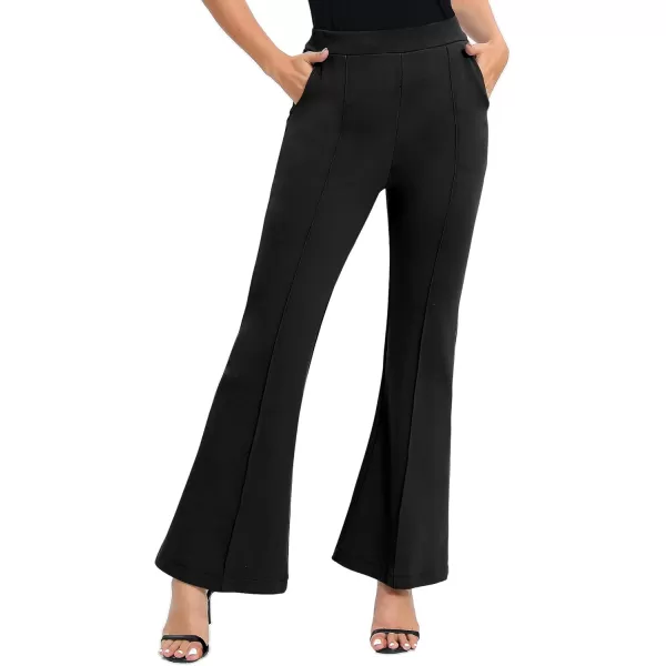 Urban CoCo Womens Flare Dress Pants with Pockets High Waist Slacks Pull On Work Casual PetiteRegularTall PantsBlack