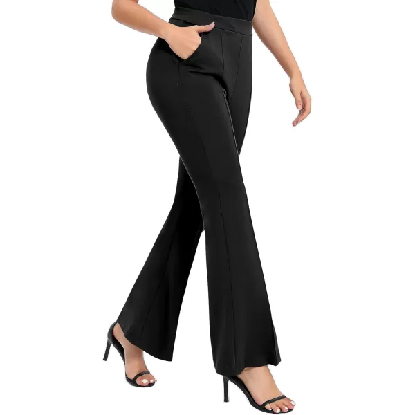 Urban CoCo Womens Flare Dress Pants with Pockets High Waist Slacks Pull On Work Casual PetiteRegularTall PantsBlack