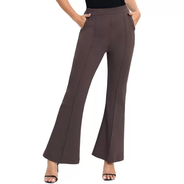 Urban CoCo Womens Flare Dress Pants with Pockets High Waist Slacks Pull On Work Casual PetiteRegularTall PantsBrown