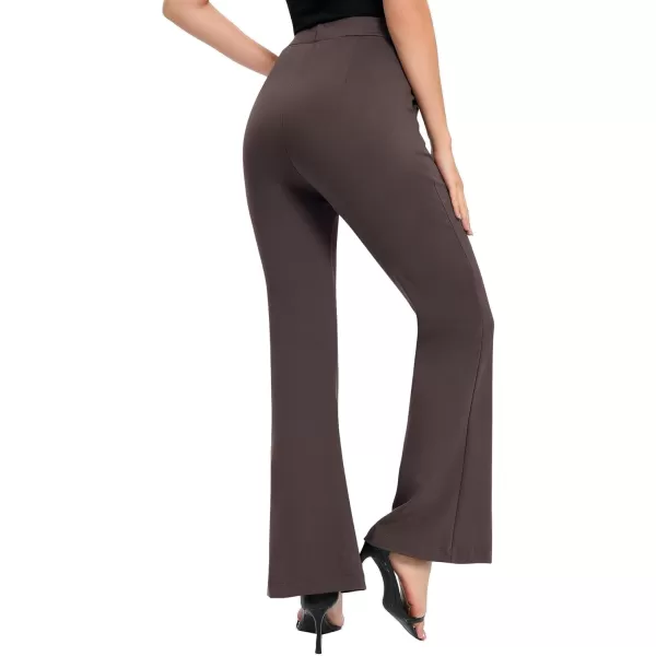 Urban CoCo Womens Flare Dress Pants with Pockets High Waist Slacks Pull On Work Casual PetiteRegularTall PantsBrown