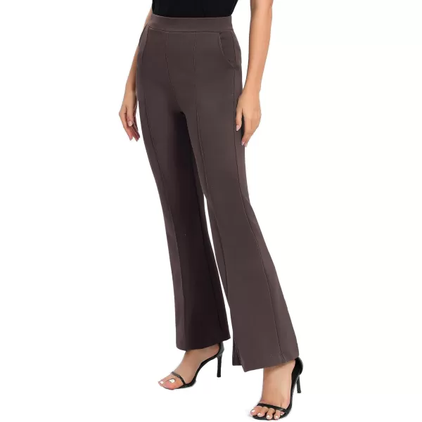 Urban CoCo Womens Flare Dress Pants with Pockets High Waist Slacks Pull On Work Casual PetiteRegularTall PantsBrown