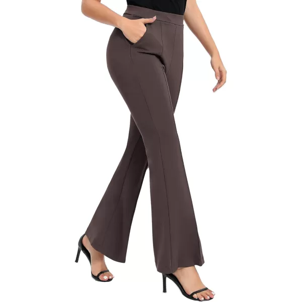 Urban CoCo Womens Flare Dress Pants with Pockets High Waist Slacks Pull On Work Casual PetiteRegularTall PantsBrown