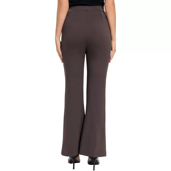 Urban CoCo Womens Flare Dress Pants with Pockets High Waist Slacks Pull On Work Casual PetiteRegularTall PantsBrown