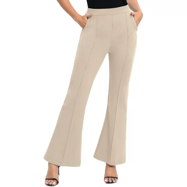 Urban CoCo Womens Flare Dress Pants with Pockets High Waist Slacks Pull On Work Casual PetiteRegularTall PantsCamel