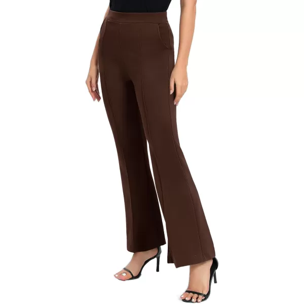 Urban CoCo Womens Flare Dress Pants with Pockets High Waist Slacks Pull On Work Casual PetiteRegularTall PantsChocolate