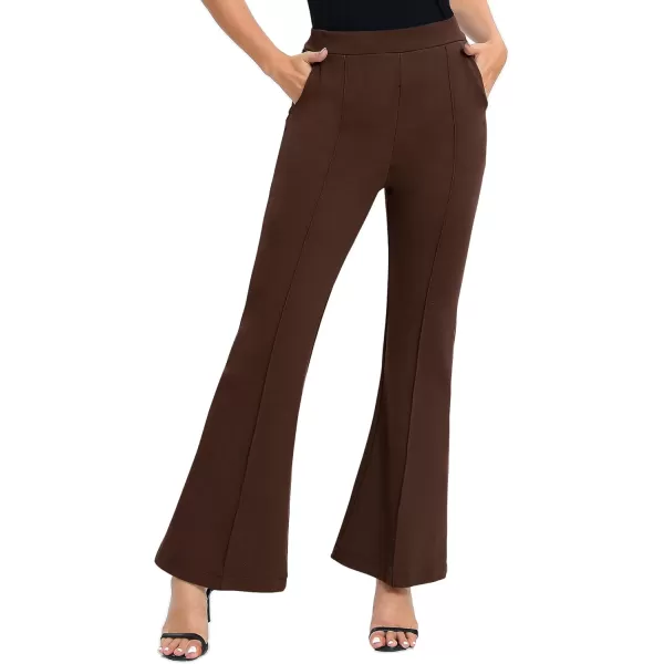 Urban CoCo Womens Flare Dress Pants with Pockets High Waist Slacks Pull On Work Casual PetiteRegularTall PantsChocolate