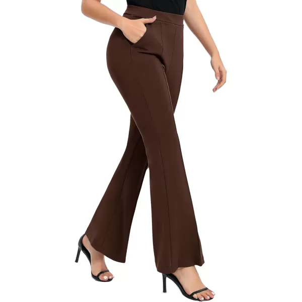 Urban CoCo Womens Flare Dress Pants with Pockets High Waist Slacks Pull On Work Casual PetiteRegularTall PantsChocolate