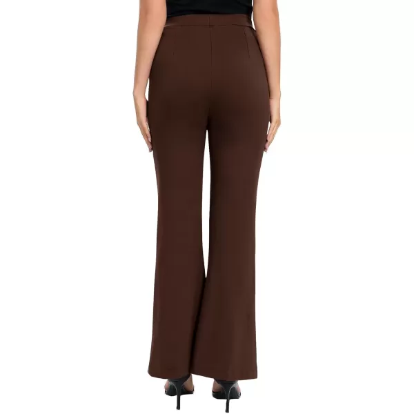 Urban CoCo Womens Flare Dress Pants with Pockets High Waist Slacks Pull On Work Casual PetiteRegularTall PantsChocolate