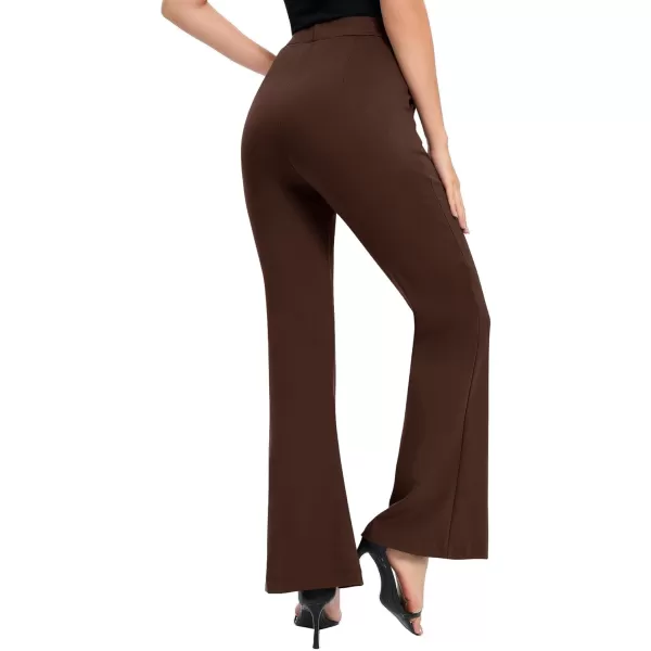Urban CoCo Womens Flare Dress Pants with Pockets High Waist Slacks Pull On Work Casual PetiteRegularTall PantsChocolate