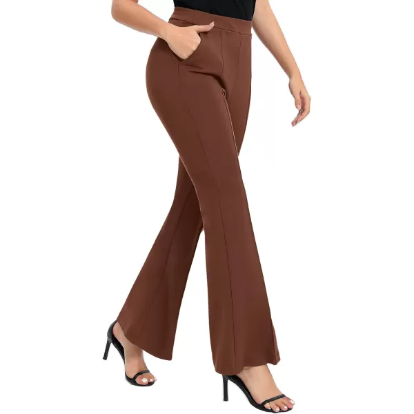 Urban CoCo Womens Flare Dress Pants with Pockets High Waist Slacks Pull On Work Casual PetiteRegularTall PantsCoffee