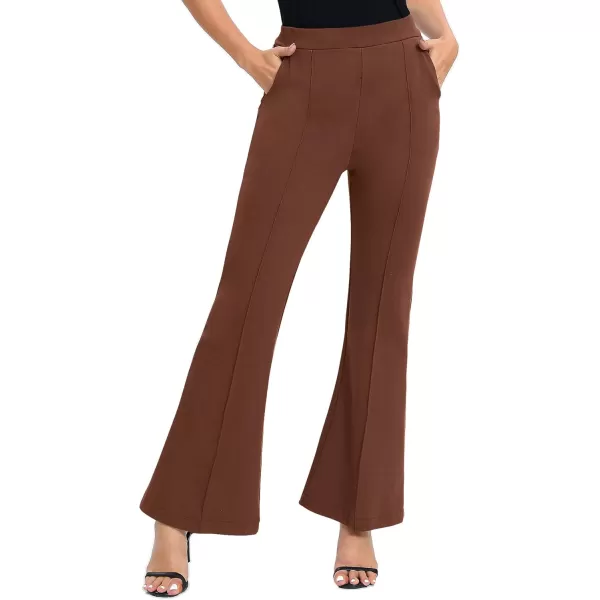 Urban CoCo Womens Flare Dress Pants with Pockets High Waist Slacks Pull On Work Casual PetiteRegularTall PantsCoffee