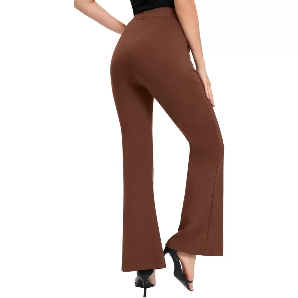Urban CoCo Womens Flare Dress Pants with Pockets High Waist Slacks Pull On Work Casual PetiteRegularTall PantsCoffee
