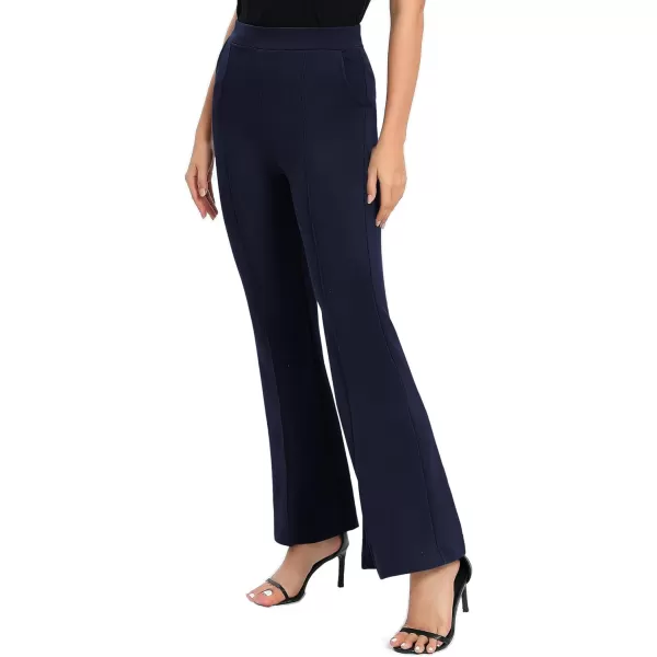 Urban CoCo Womens Flare Dress Pants with Pockets High Waist Slacks Pull On Work Casual PetiteRegularTall PantsNavy Blue