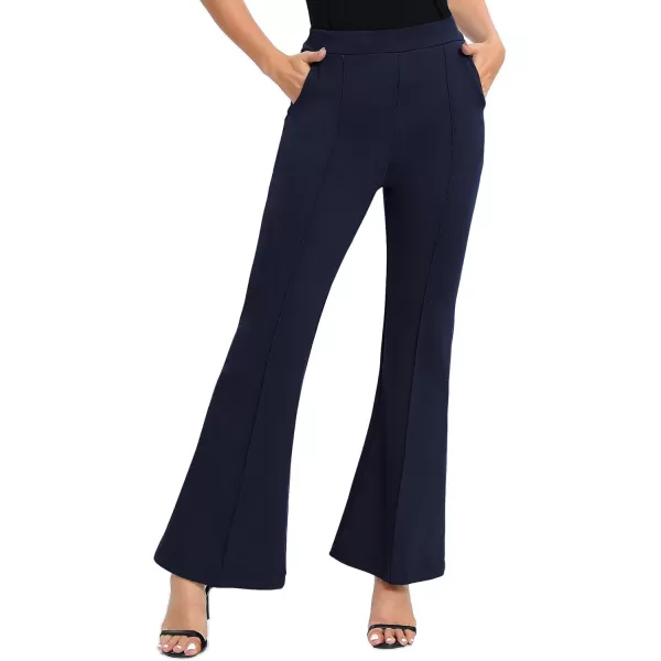 Urban CoCo Womens Flare Dress Pants with Pockets High Waist Slacks Pull On Work Casual PetiteRegularTall PantsNavy Blue