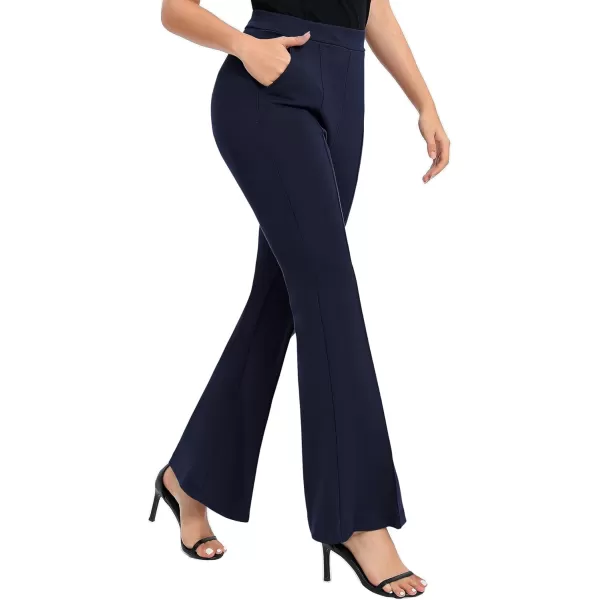 Urban CoCo Womens Flare Dress Pants with Pockets High Waist Slacks Pull On Work Casual PetiteRegularTall PantsNavy Blue