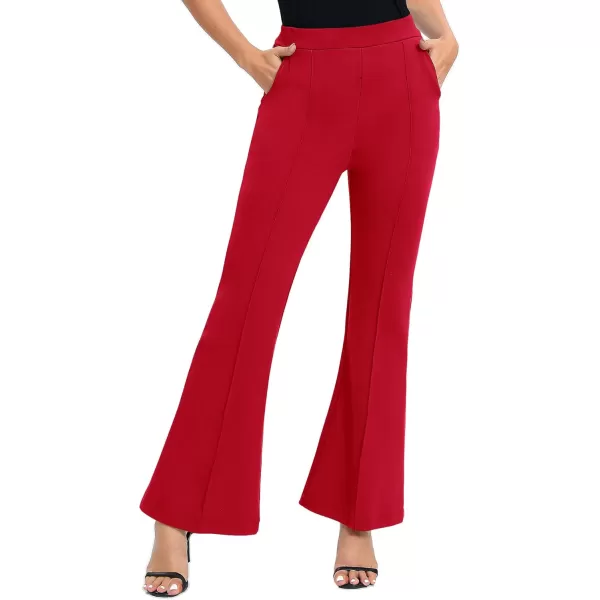 Urban CoCo Womens Flare Dress Pants with Pockets High Waist Slacks Pull On Work Casual PetiteRegularTall PantsRed