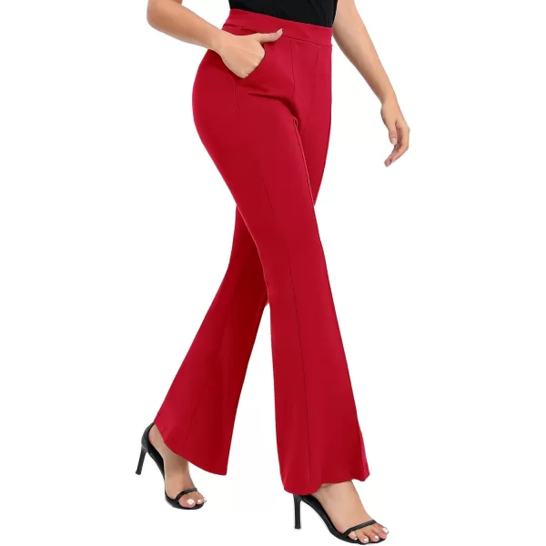 Urban CoCo Womens Flare Dress Pants with Pockets High Waist Slacks Pull On Work Casual PetiteRegularTall PantsRed