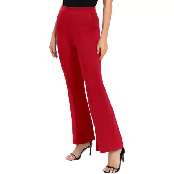 Urban CoCo Womens Flare Dress Pants with Pockets High Waist Slacks Pull On Work Casual PetiteRegularTall PantsRed