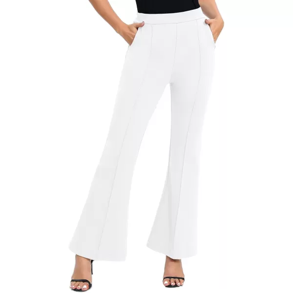 Urban CoCo Womens Flare Dress Pants with Pockets High Waist Slacks Pull On Work Casual PetiteRegularTall PantsWhite