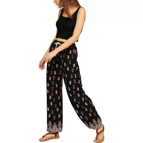 Urban CoCo Womens Floral Print Summer Boho Pants Harem Beach Vacation PantsBlack