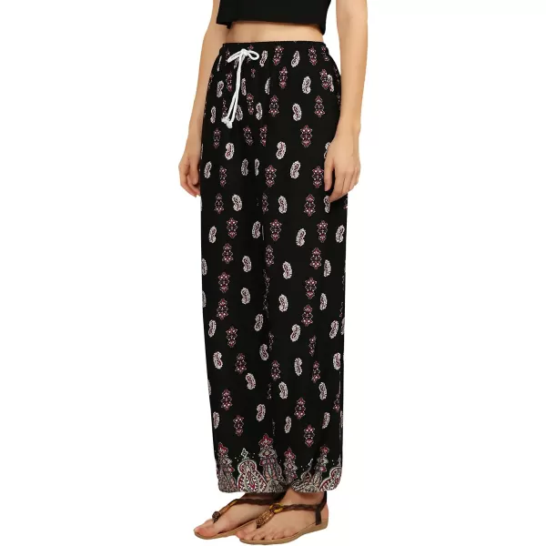 Urban CoCo Womens Floral Print Summer Boho Pants Harem Beach Vacation PantsBlack