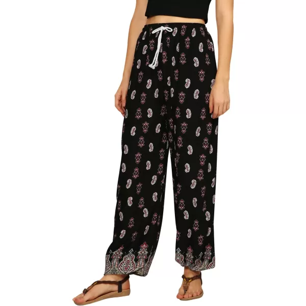 Urban CoCo Womens Floral Print Summer Boho Pants Harem Beach Vacation PantsBlack