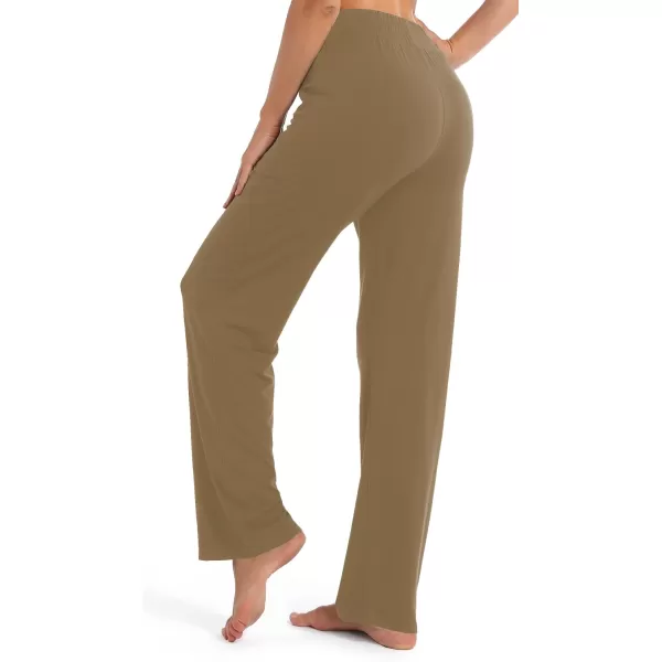Urban CoCo Womens Straight Leg Long Pants Elastic High Waist Drawstring Casual Trousers with PocketsCamel