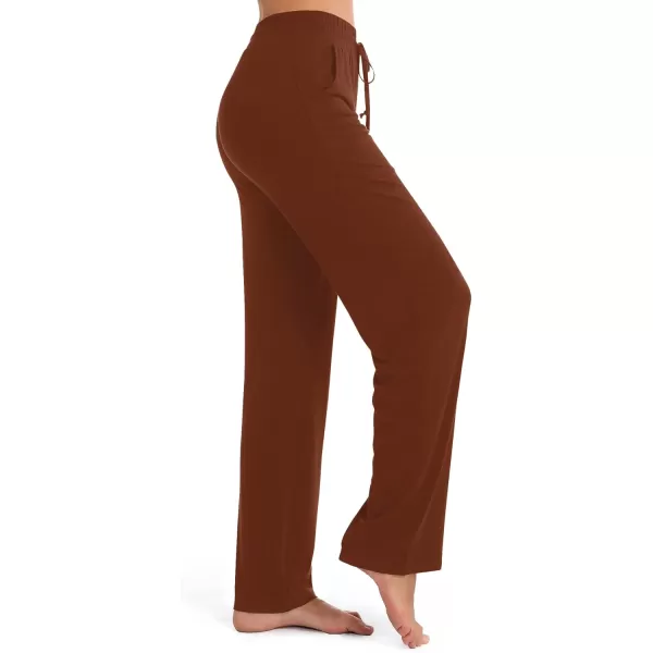 Urban CoCo Womens Straight Leg Long Pants Elastic High Waist Drawstring Casual Trousers with PocketsCaramel