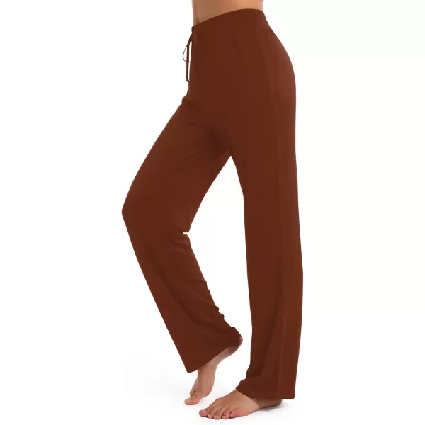 Urban CoCo Womens Straight Leg Long Pants Elastic High Waist Drawstring Casual Trousers with PocketsCaramel